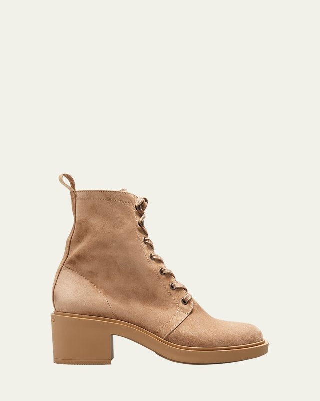 Suede Block-Heel Lace Booties