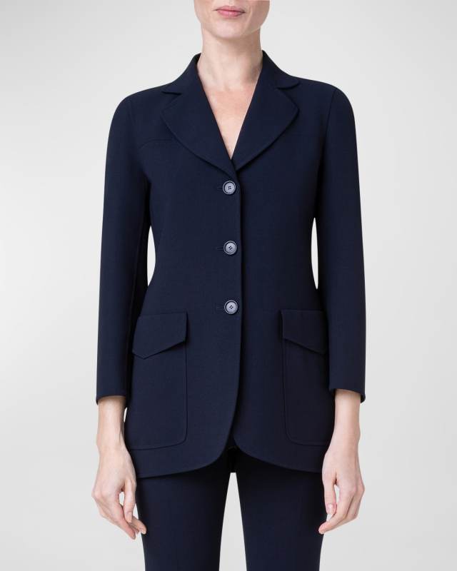 Double-Face Wool Blazer Jacket with Oversize Patch Pockets
