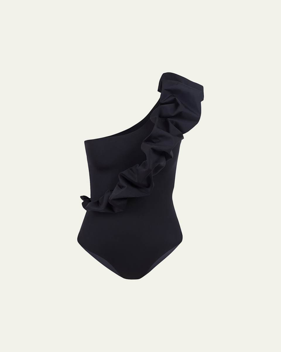 Elena Puffy-Trim One-Piece Swimsuit