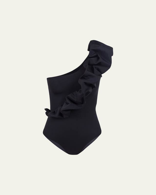 Elena Puffy-Trim One-Piece Swimsuit