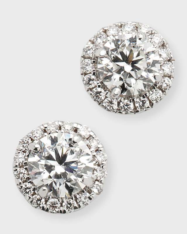 18K White Gold Round Diamond Halo Stud Earrings, 1.2tcw