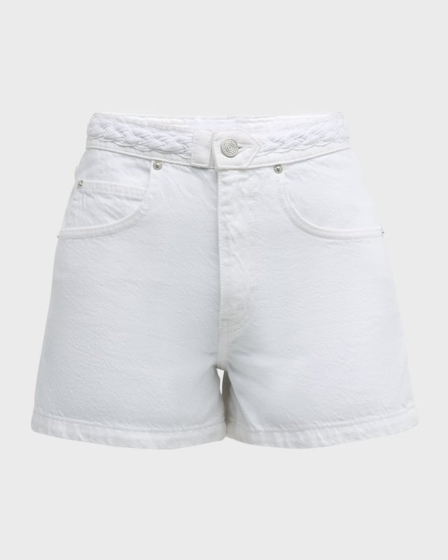 Braided Waistband Denim Shorts