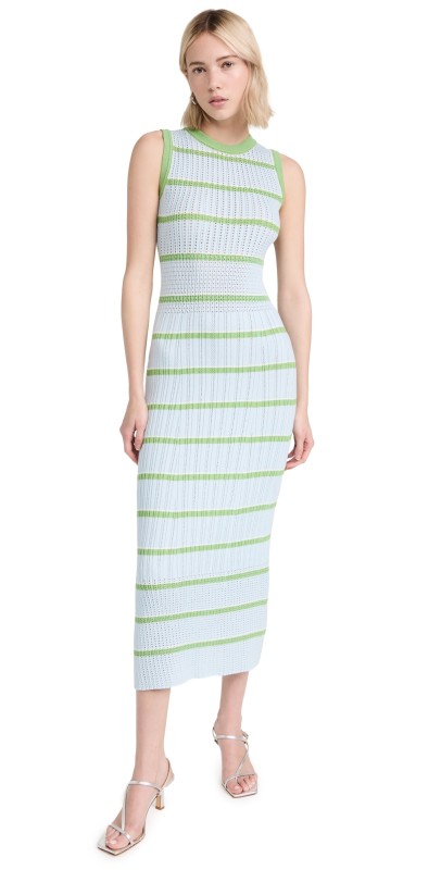 Ramy Brook Ryan Sweater Dress Green Blue Quarts Combo Stripe