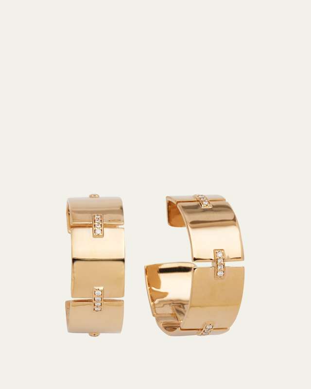 14K Flawless Tag Link Vanity Hoop Earrings, 25mm