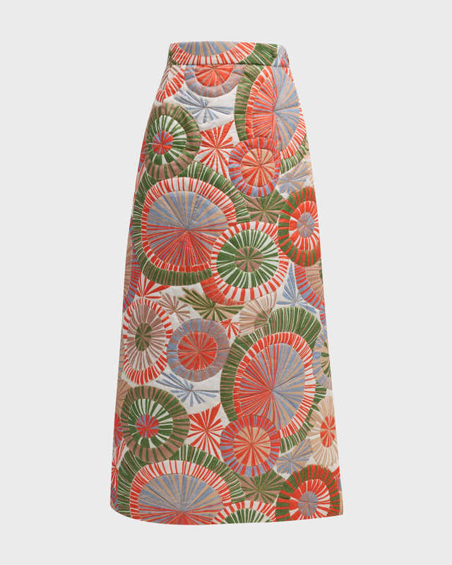 Hostess Quilted Starburst-Print Maxi Skirt