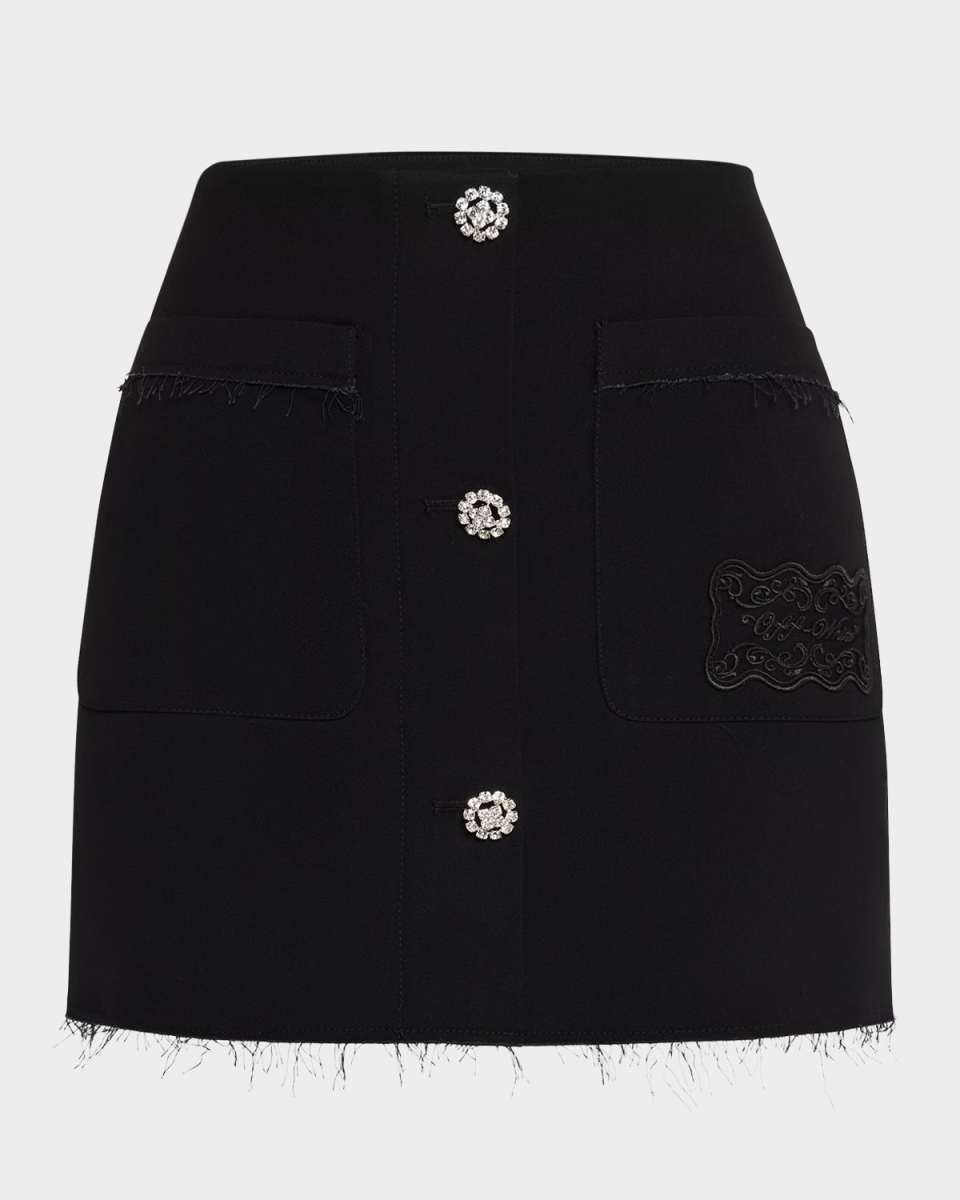 Button-Front Rawcut Stretch Viscose Mini Skirt