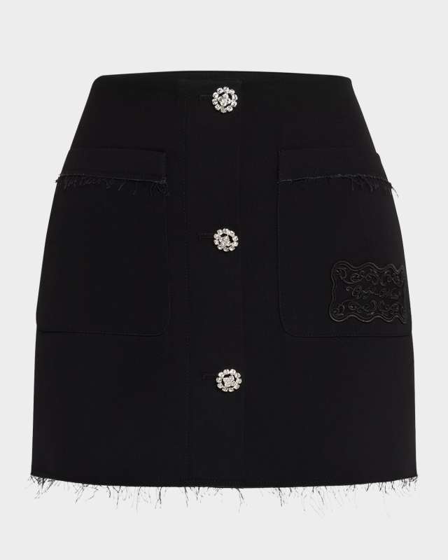 Button-Front Rawcut Stretch Viscose Mini Skirt