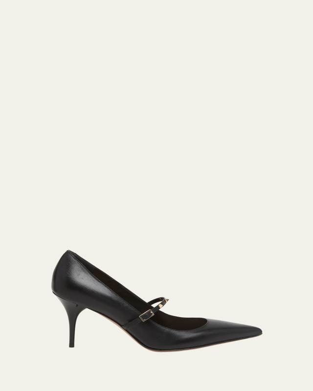 Rockstud Wispy Leather Mary Jane Pumps