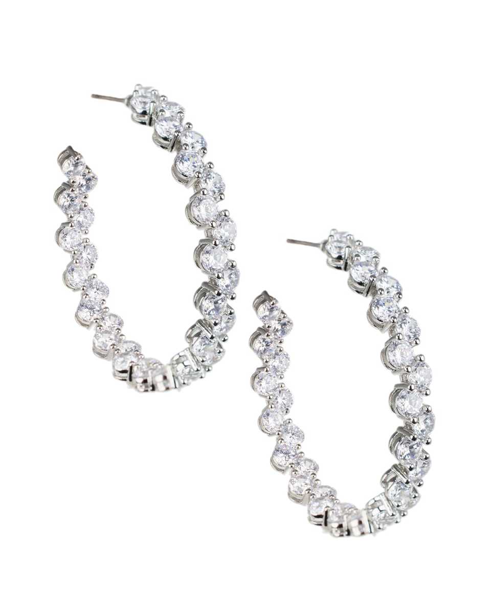 Cubic Zirconia Alternating Hoop Earrings