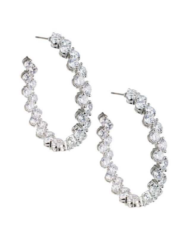 Cubic Zirconia Alternating Hoop Earrings