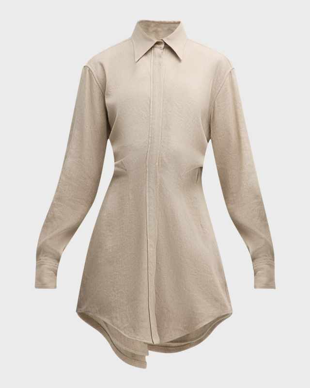 Vera Long-Sleeve Linen Mini Shirtdress