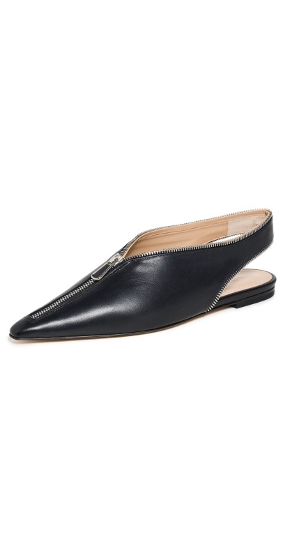 Paul Andrew Zippy Flat Slingbacks Soft Calf/Black