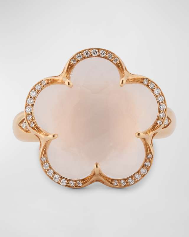 Bon Ton 18k Rose Gold Quartz Ring w/ Diamonds, Size 6.25