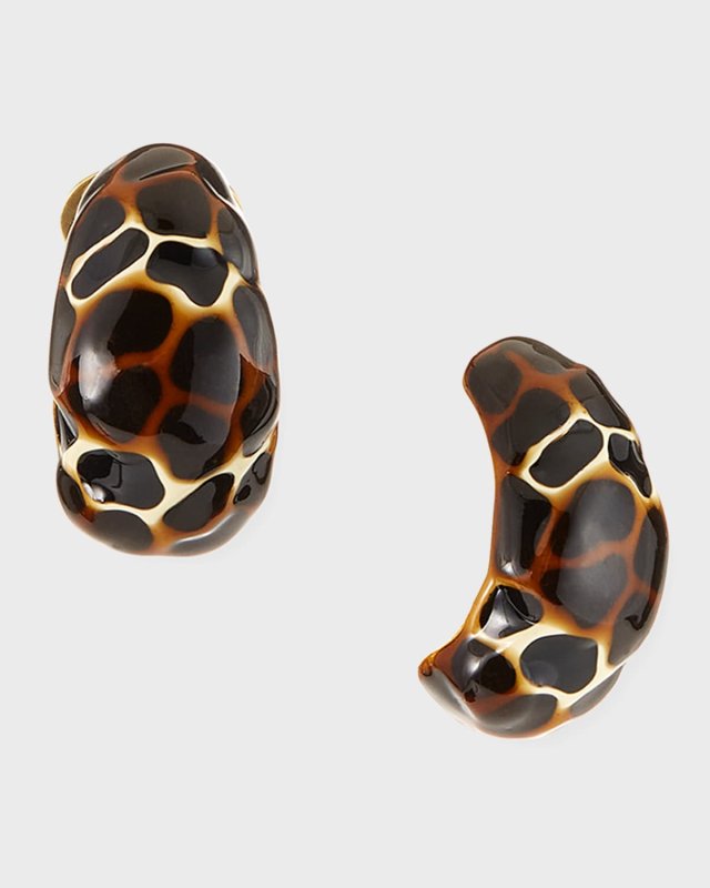Enamel Clip-On Hoop Earrings, Leopard