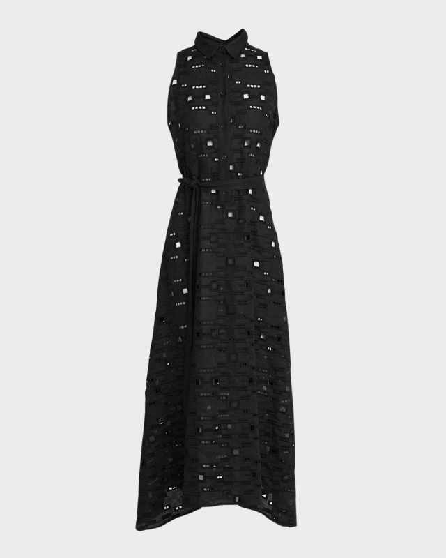 Sengale Lace Belted Sleeveless Maxi Shirtdress