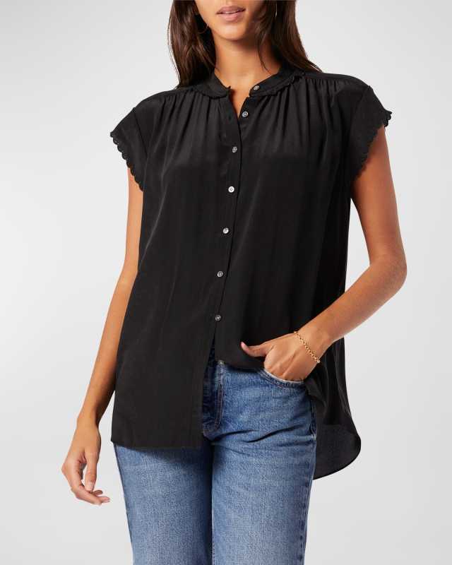 Calais Scalloped Cap-Sleeve Blouse