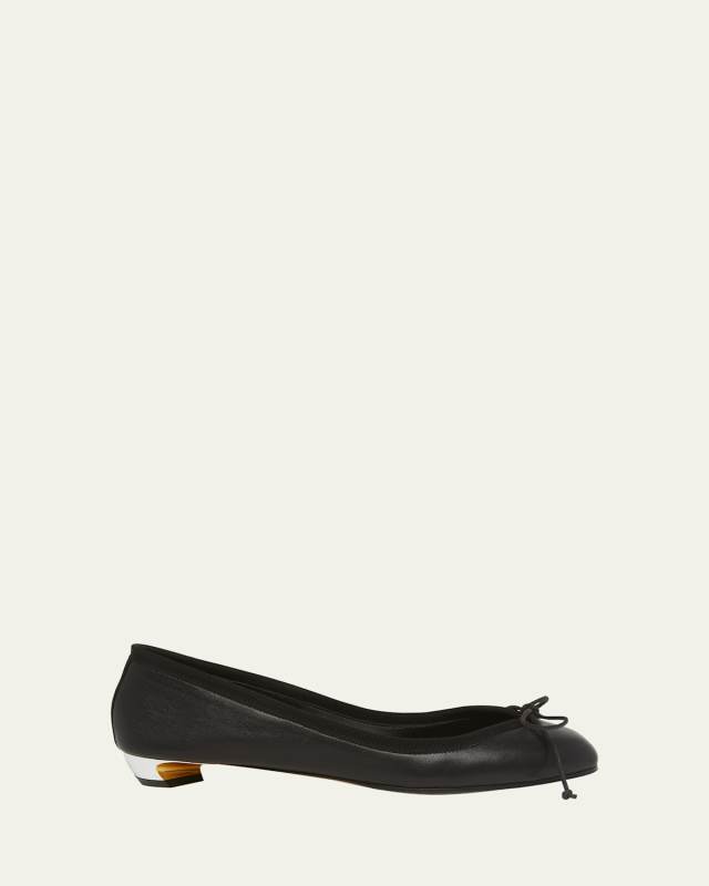 Leather Bow Ballerina Flats