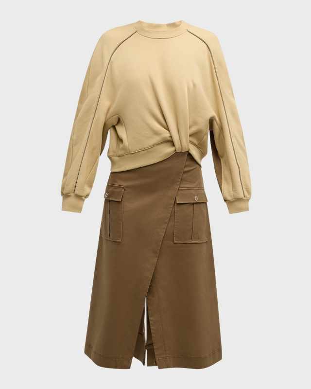 Long-Sleeve Draped Combo Utility Dress