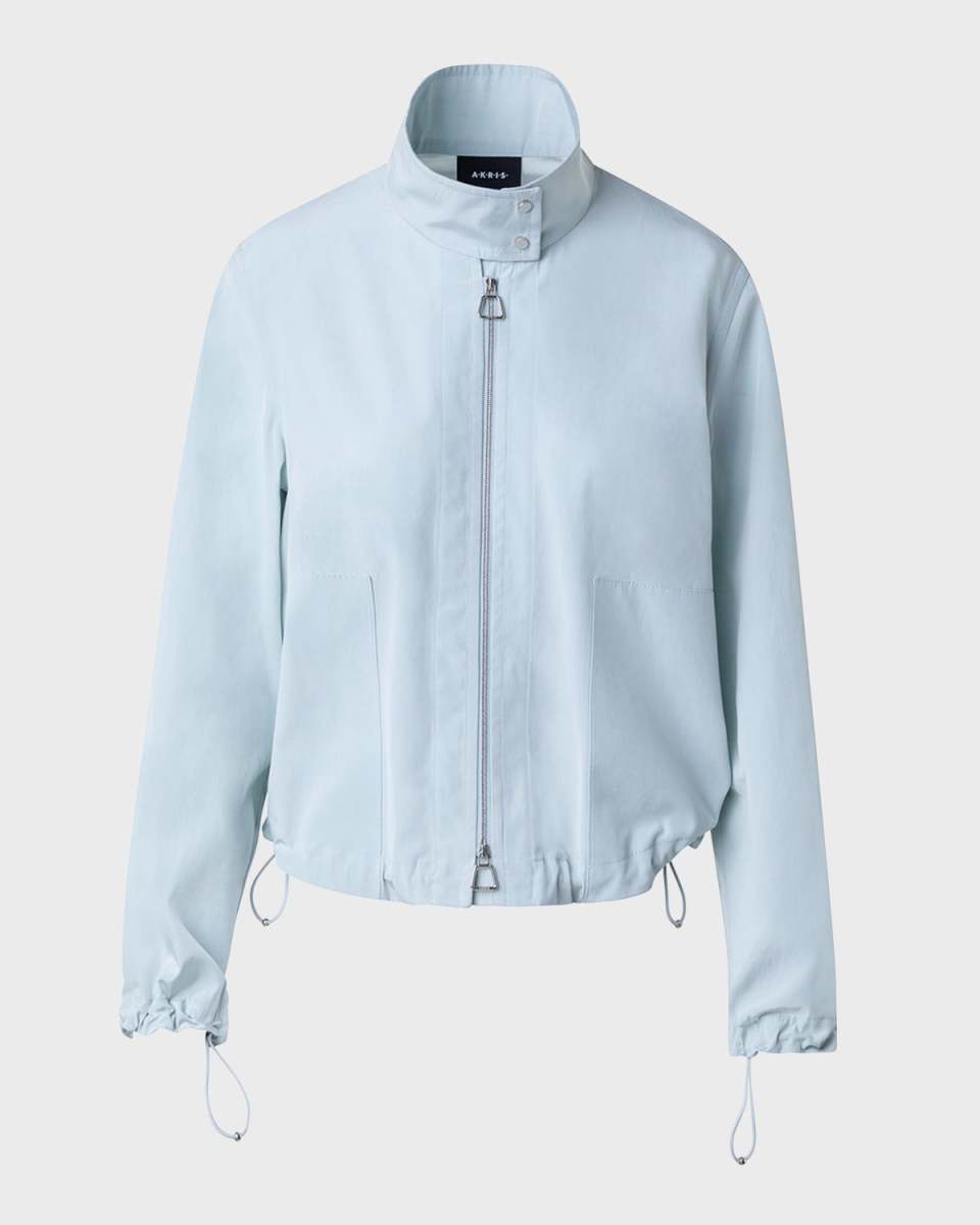 Elizah Taffeta Zip-Up Jacket with Drawcord Hem