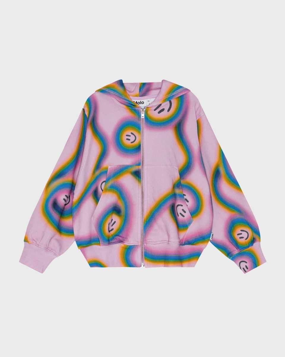 Girl's Mazzelina Happy-Face Zip Up Hoodie, Size 8-