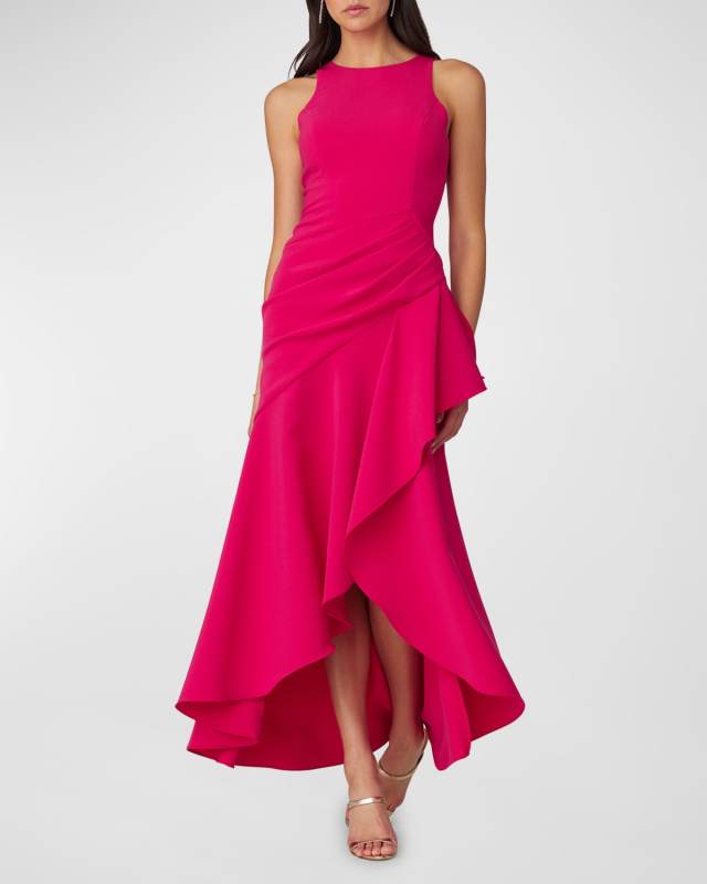 Pleated High-Low Ruffle Gown