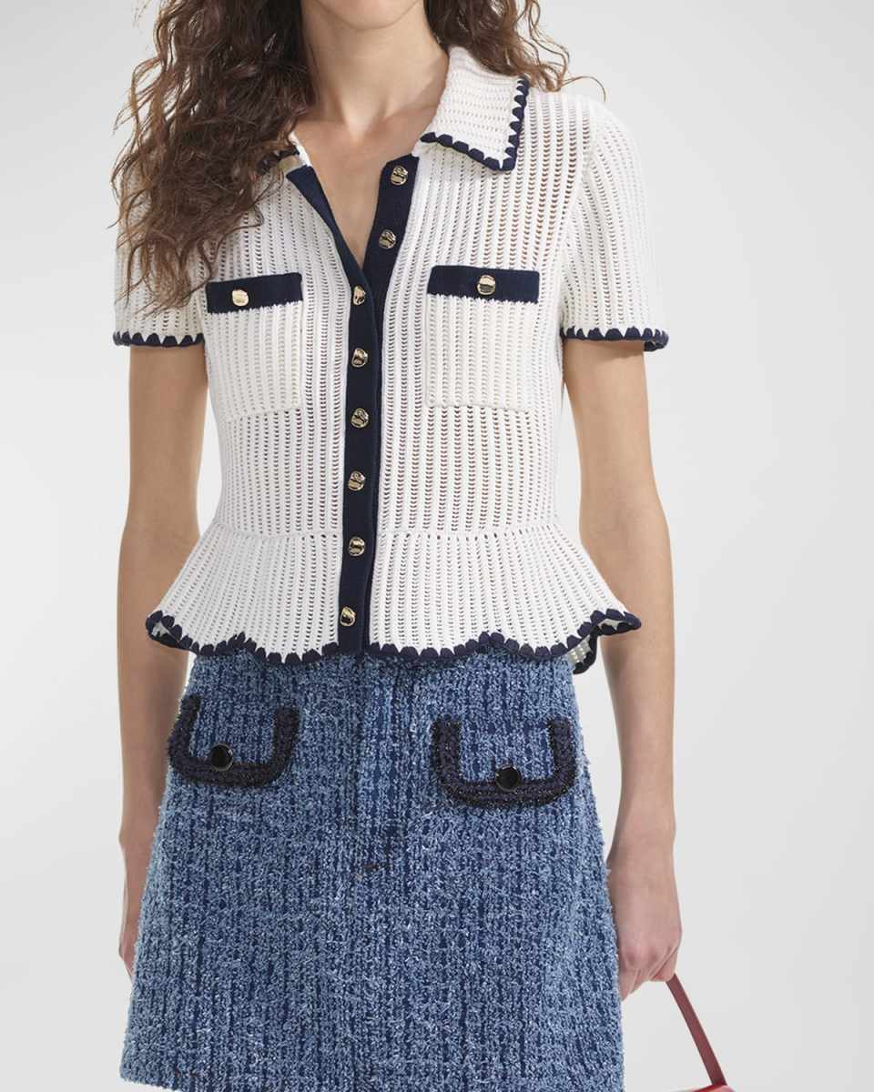 Crochet Short-Sleeve Peplum Top