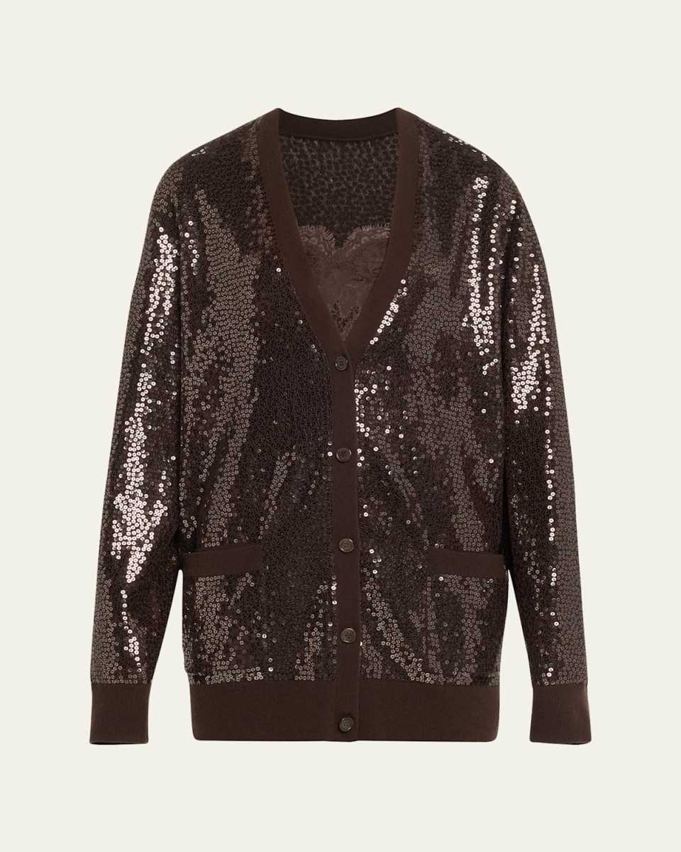 Embellished Sequin Oversized Cashmere Cardigan