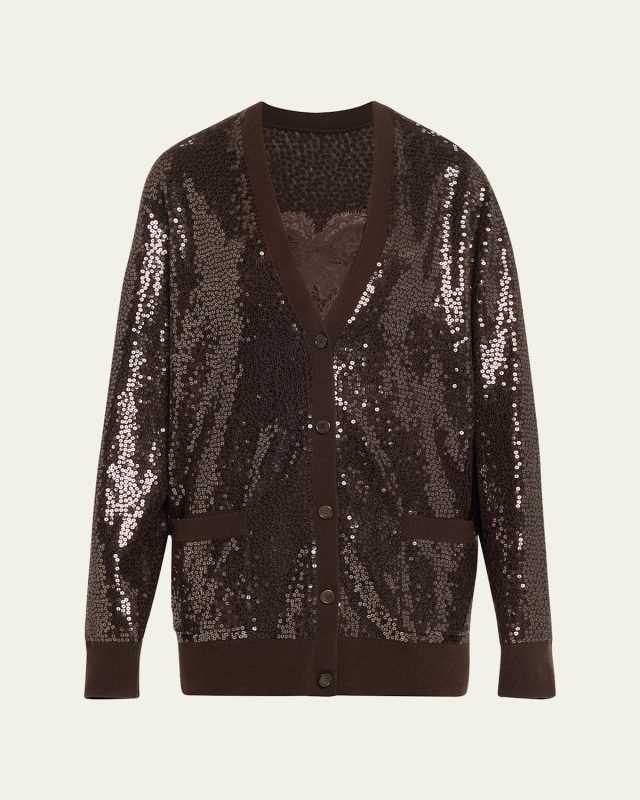 Embellished Sequin Oversized Cashmere Cardigan