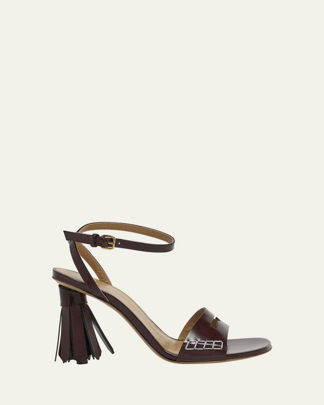 Leather Tassel Ankle-Strap Sandals