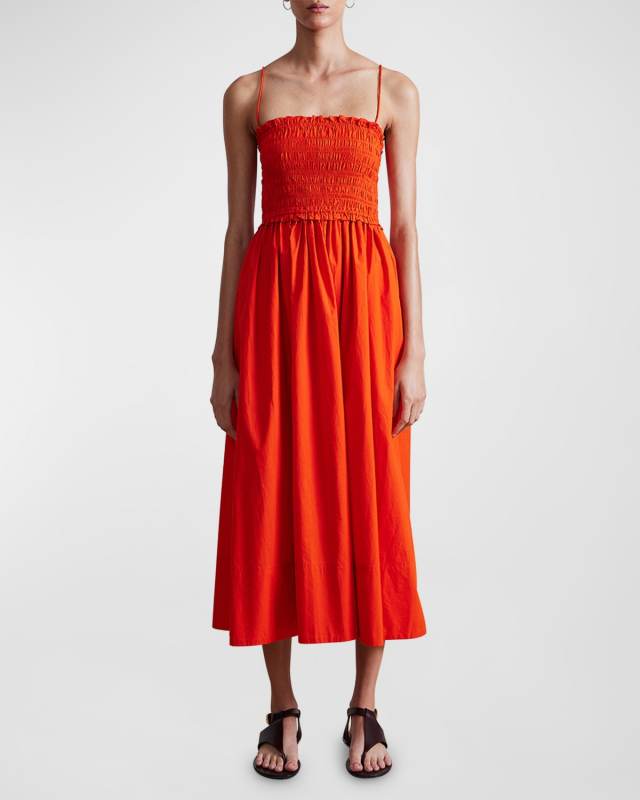 Porta Smocked Organic Cotton Midi Dress