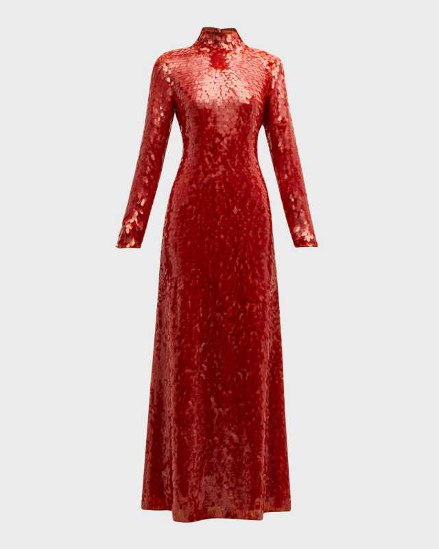 Sculpty Fluted Sequin Maxi Dress