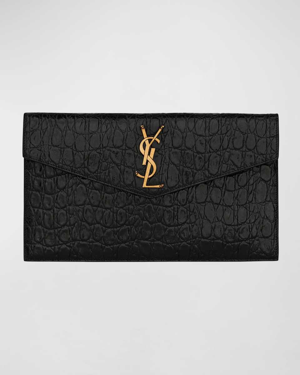 Uptown YSL Pouch in Croc-Embossed Leather