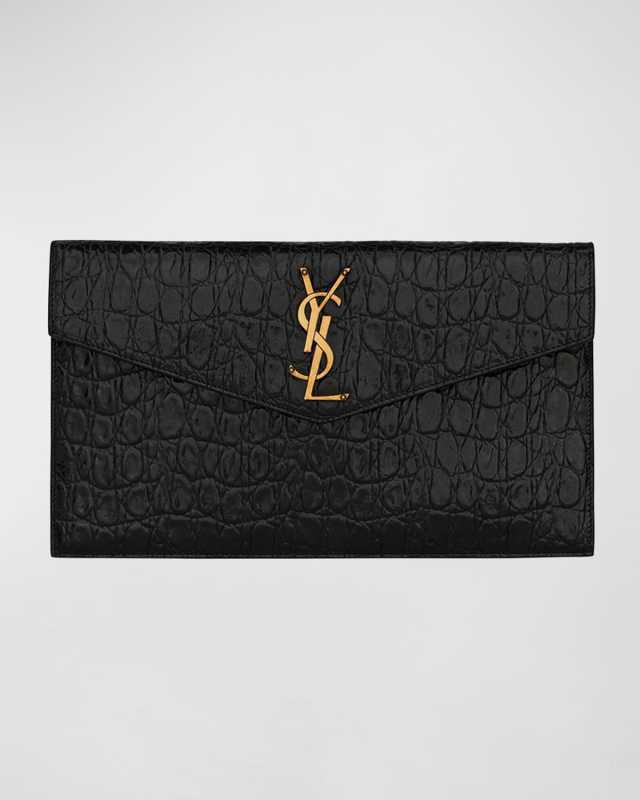 Uptown YSL Pouch in Croc-Embossed Leather