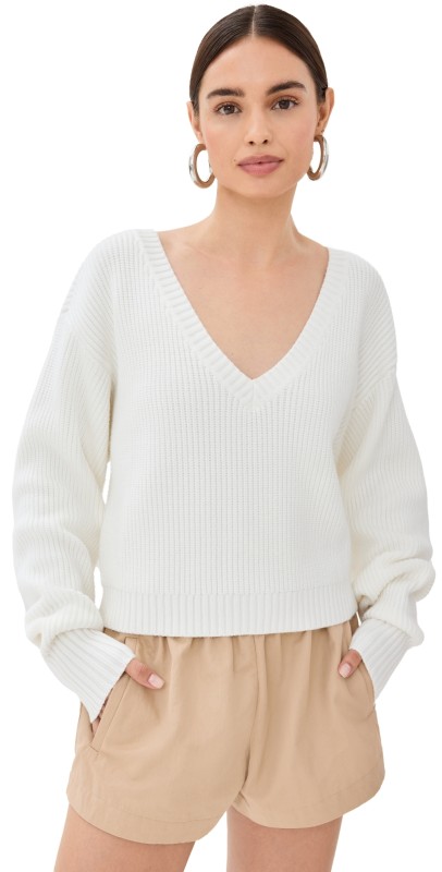 Good American Cozy Deep V Sweater Ivory001