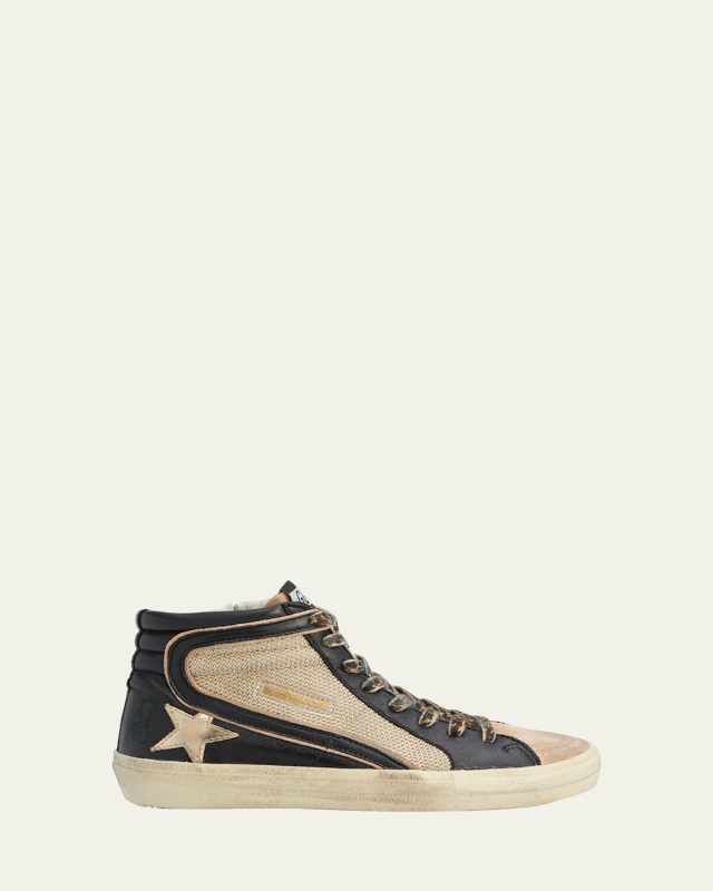 Slide Mid-Top Mixed Leather Sneakers