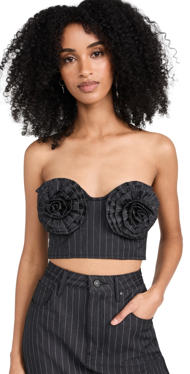AFRM Kiko Rosette Bandeau Top Charcoal Wht Pinstripe