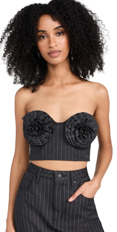 AFRM Kiko Rosette Bandeau Top Charcoal Wht Pinstripe