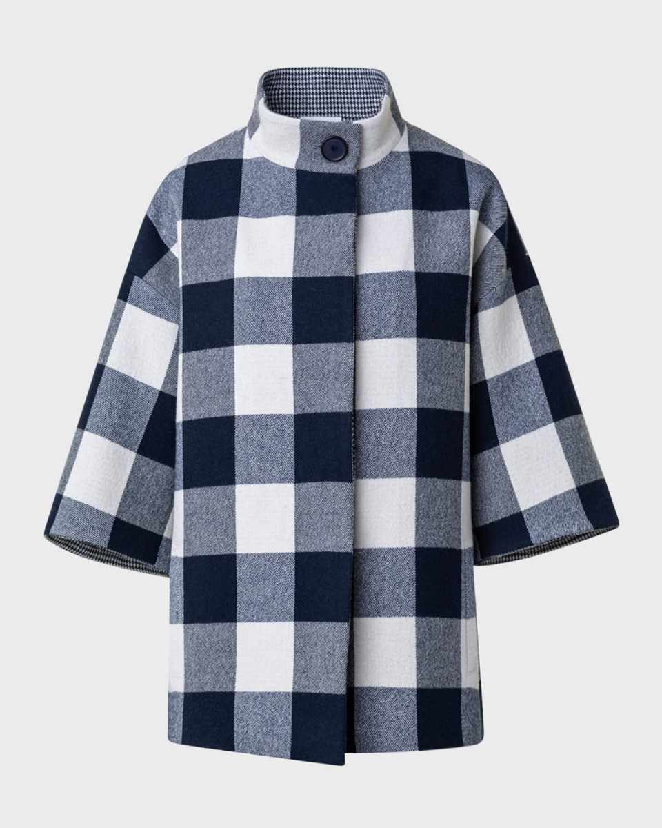 XL Gingham Felted Wool Car Coat