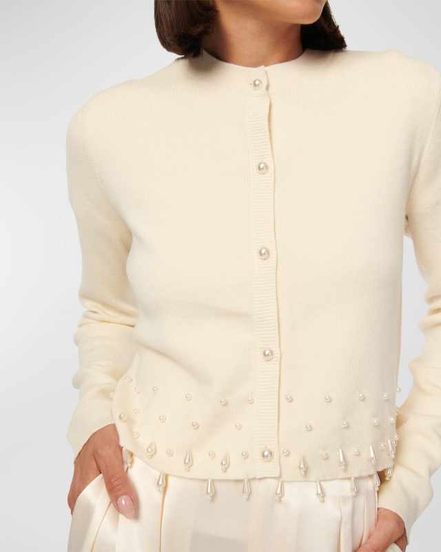 Perdita Faux-Pearl Embellished Wool Cardigan