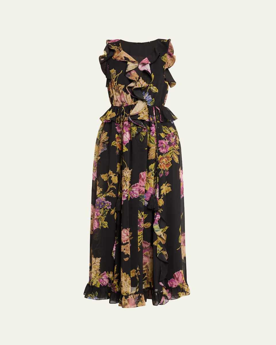 Lesley Floral-Print Ruffle Maxi Dress