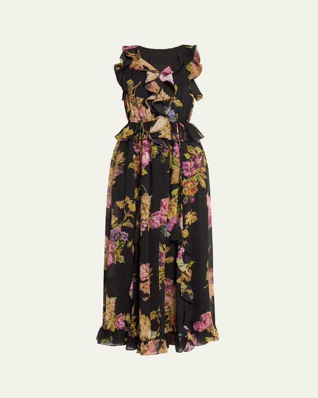 Lesley Floral-Print Ruffle Maxi Dress