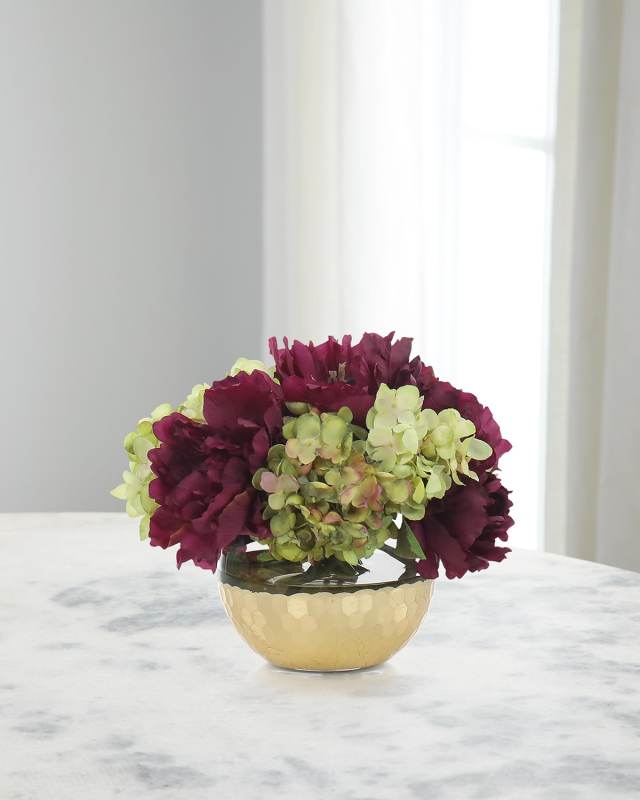 Plum Pudding 12" Faux Floral Arrangement in Glass Bowl