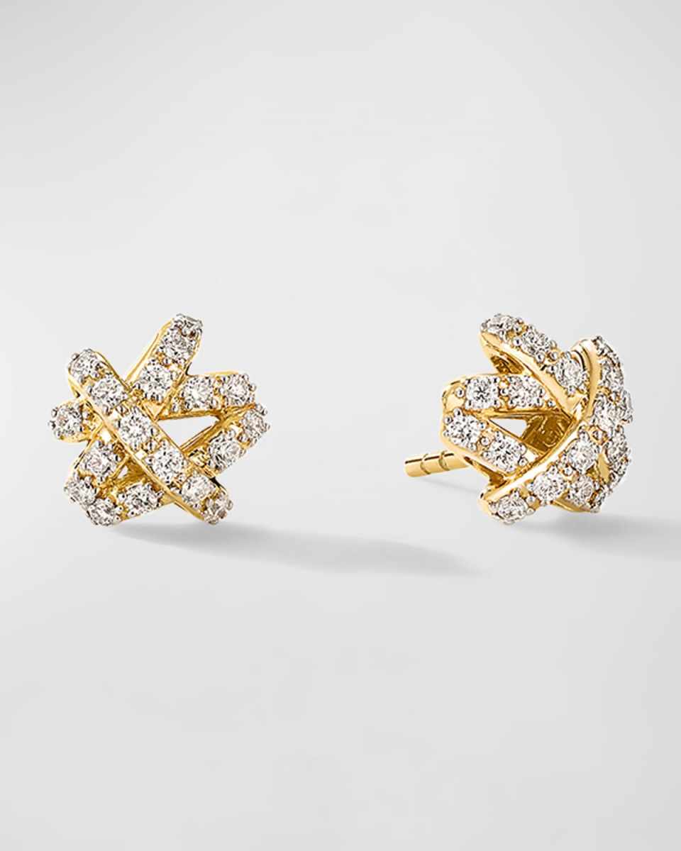Crossover Stud Earrings with Diamonds in 18K Gold, 9mm