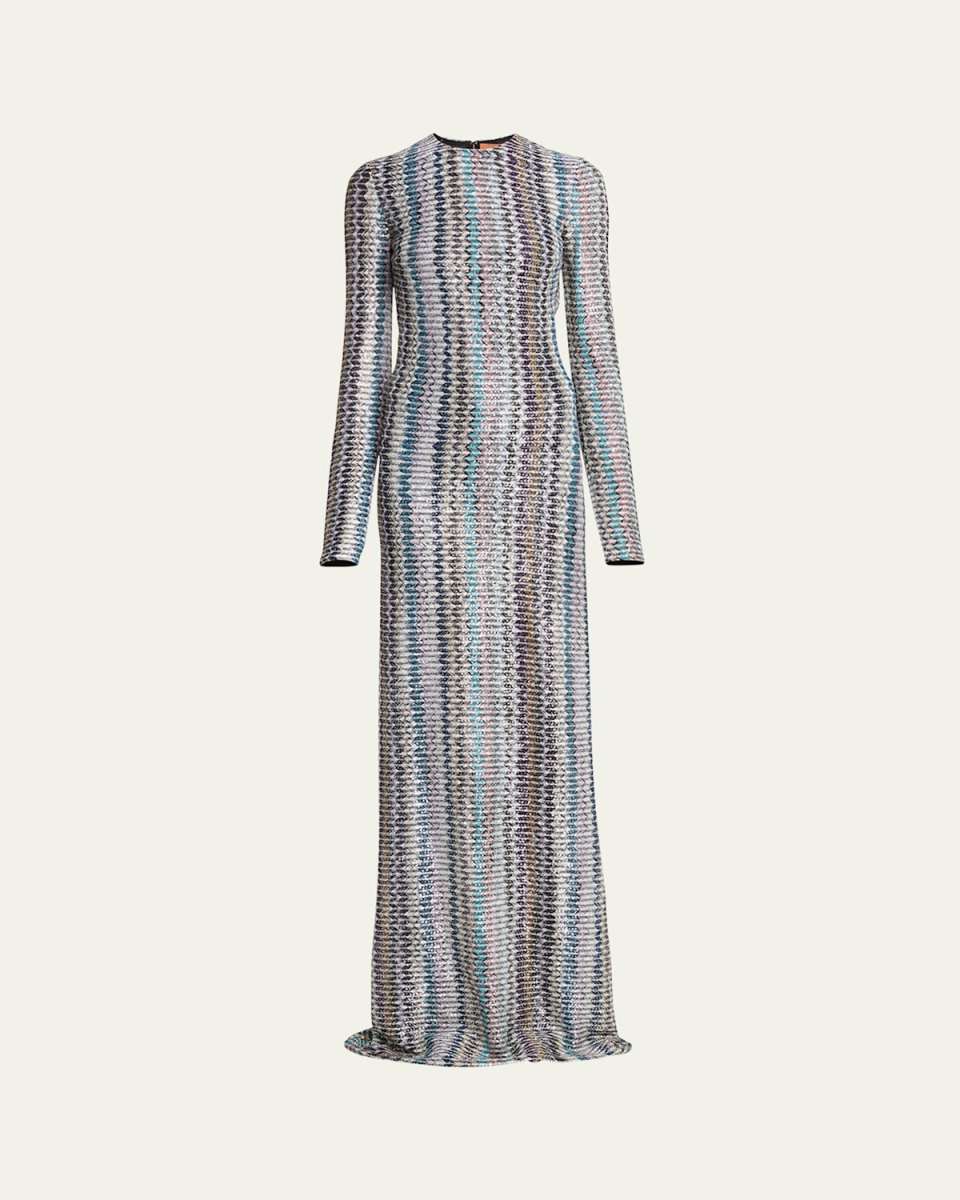 Long Chevron Open-Back Dress
