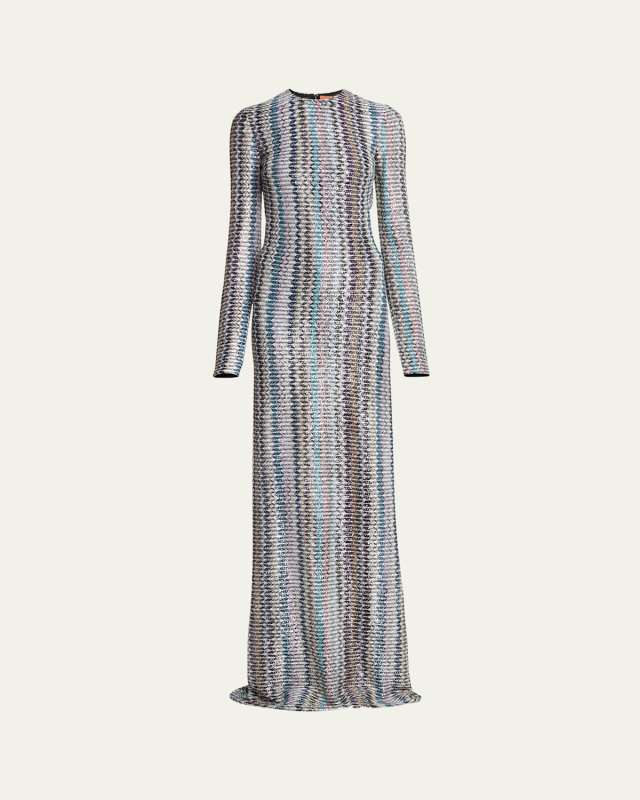 Long Chevron Open-Back Dress