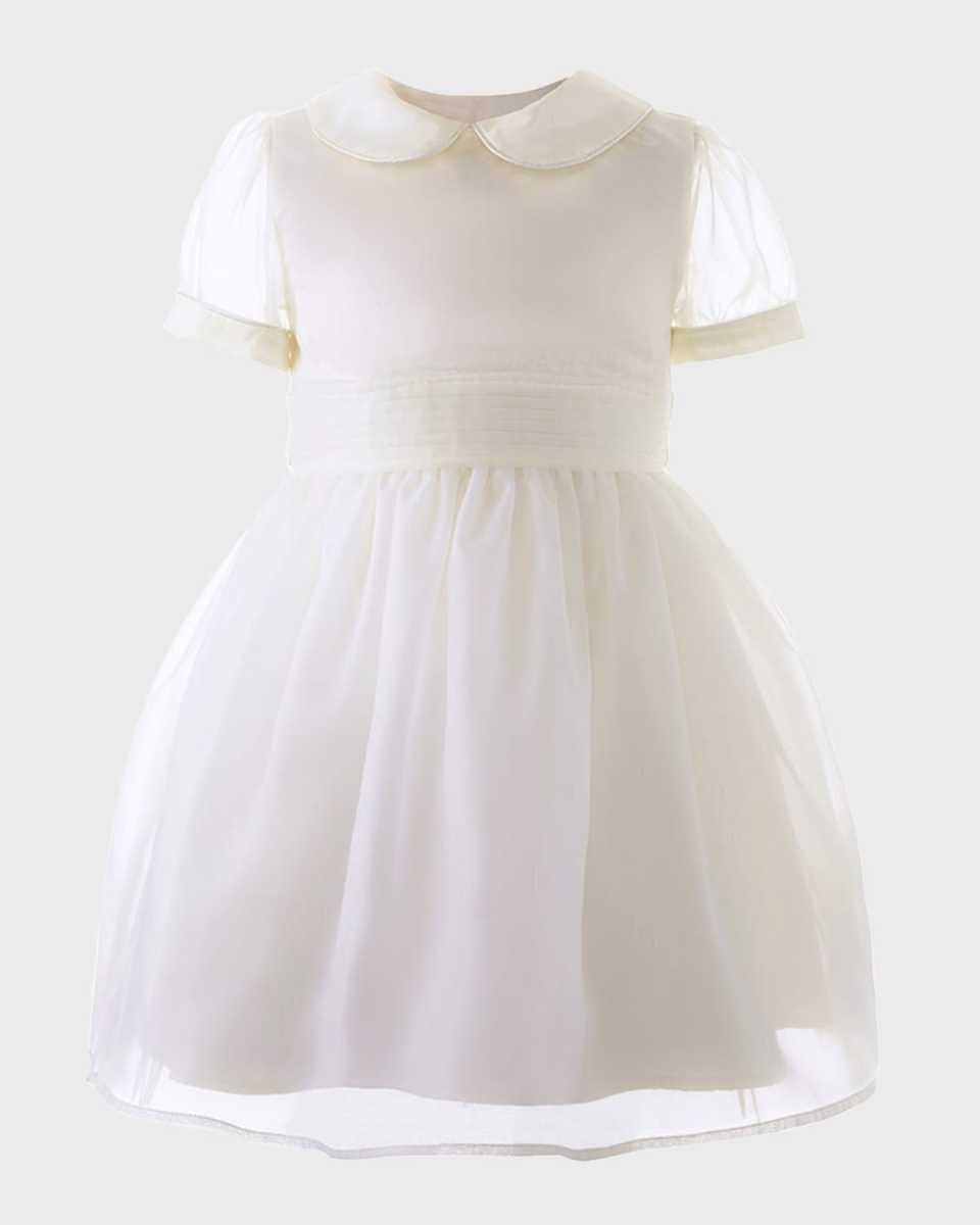 Girl's Peter Pan-Collar Organza Pintuck Dress, Size 2-
