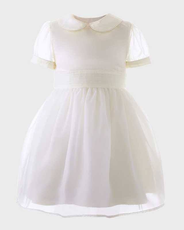 Girl's Peter Pan-Collar Organza Pintuck Dress, Size 2-