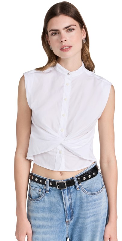 rag & bone Louisa Sleeveless Poplin Shirt White