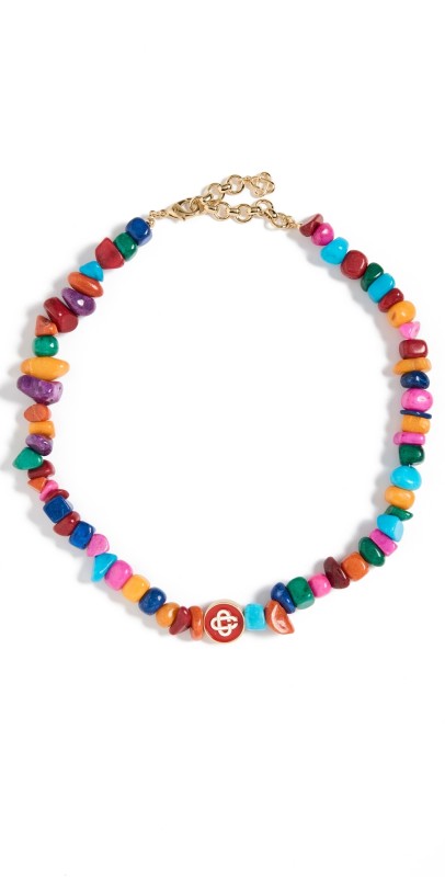 Casablanca Nigerian Pebble Stone Monogram Necklace Mult