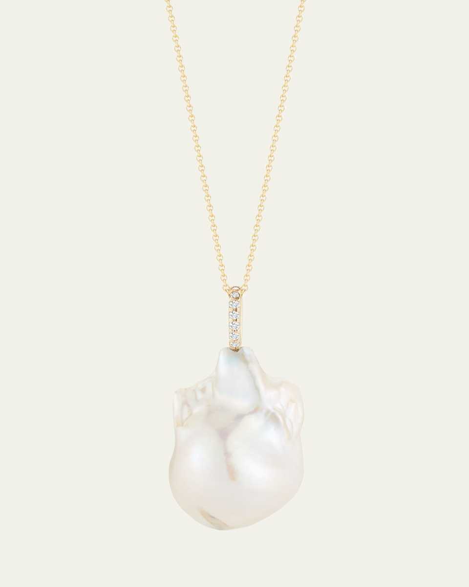 14K Yellow Gold Diamond Baroque Pearl Necklace